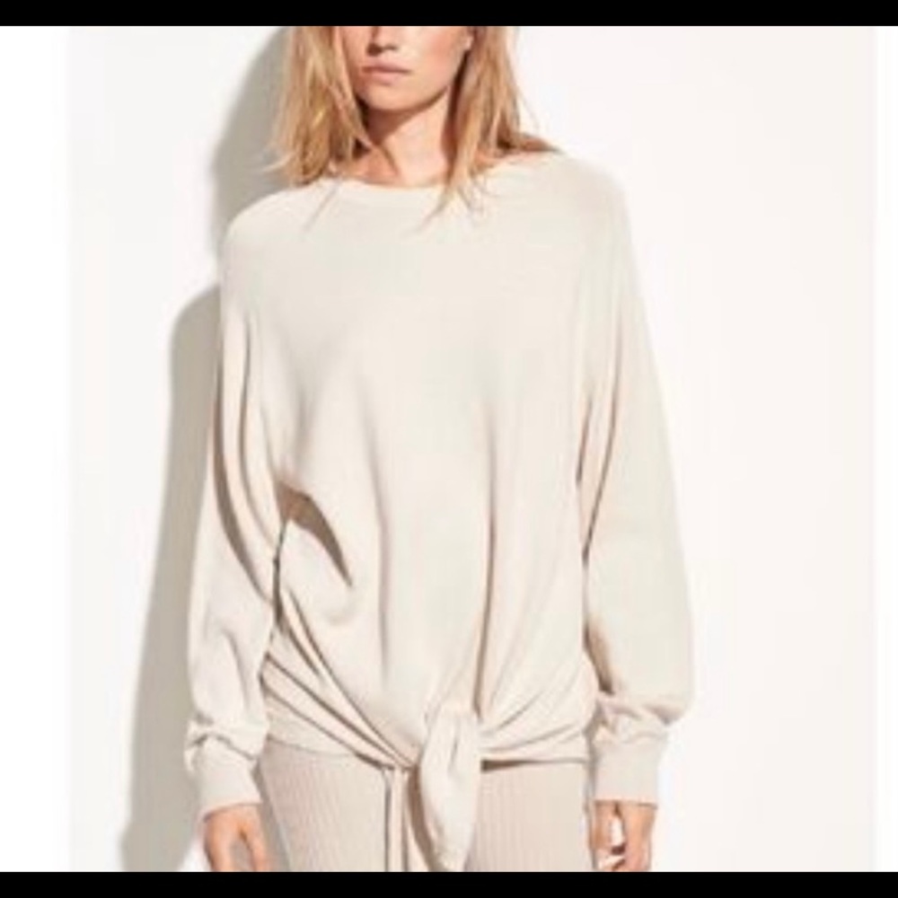 New VINCE Cream Tie Waist Crew Neck Sweater M & L